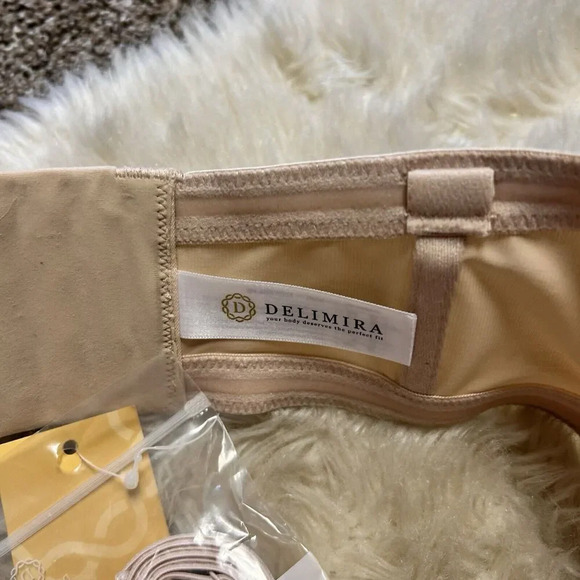 New Delimira Bra Women's 44E Beige Strapless Contoured Cups Padded Underwired - Picture 3 of 5